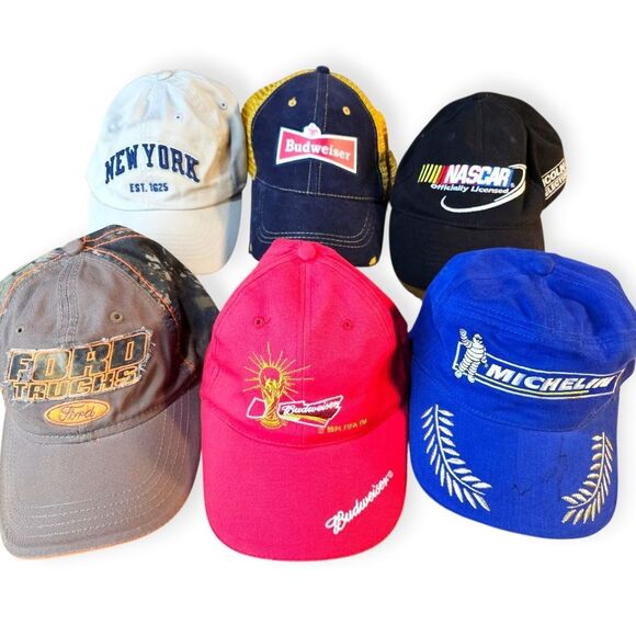 Vintage Other - Vintage Baseball Cap Hat Lot – Ford, Budweiser, Michelin, NY, NASCAR (6 Total)
